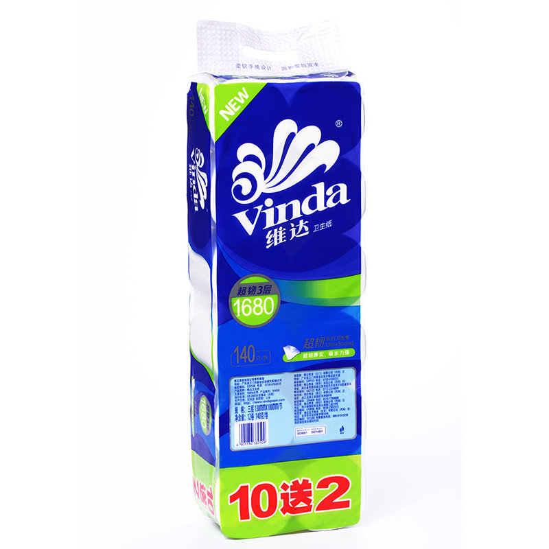 vinda/维达卷纸超韧3层1680克无芯卷纸(12卷/提)共2提v4456