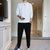 潮牌圆领卫衣男士2021新款时尚潮流长袖t恤秋季套装(白色 XXL)第3张高清大图