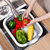家用多功能折叠水槽切菜板 切水果洗蔬菜收纳两用厨房菜板 沥水篮(1064方形玫红)第3张高清大图