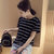 Mistletoe夏装新款韩版短袖条纹T恤女装打底衫休闲百搭女短袖(黑色 XL)第4张高清大图
