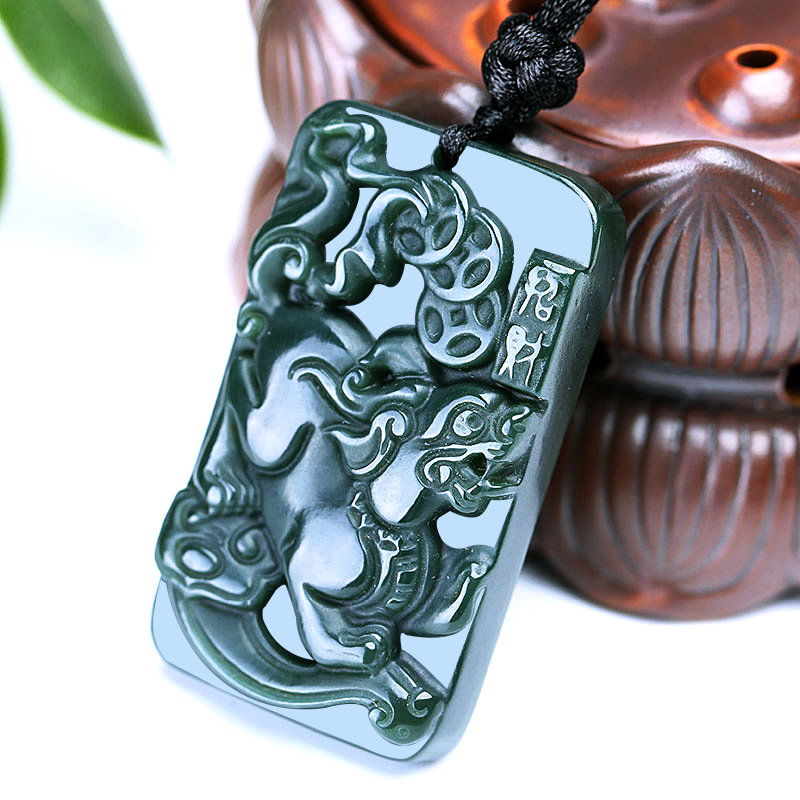 印象眸 油润和田玉青玉貔貅牌挂件 男女款瑞兽玉牌吊坠(吊坠)