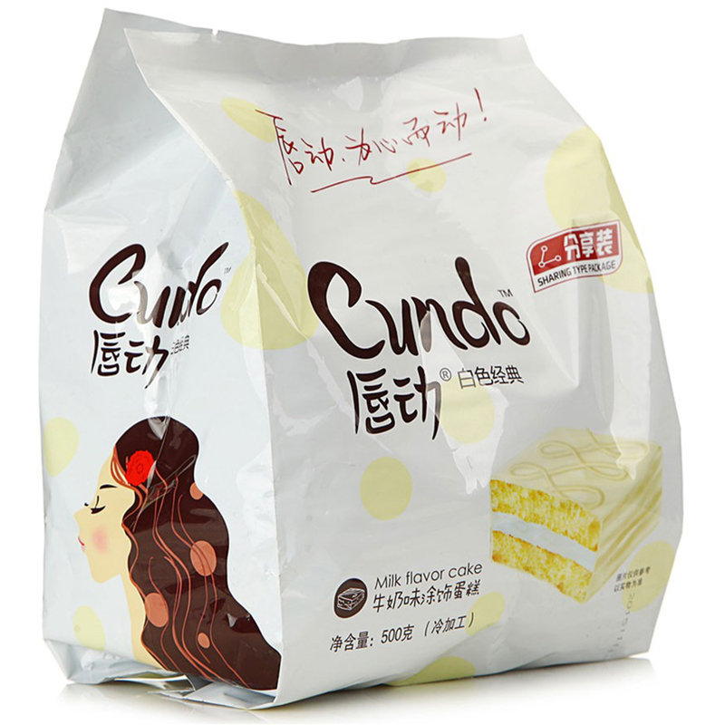 国美自营唇动休闲零食早餐下午茶白色经典牛奶味涂饰蛋糕500克
