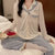 SUNTEK2022年新款睡衣女春秋长袖开衫两件套款韩版纯色薄款家居服套装(LXE-580#粉千格鸟)第2张高清大图