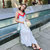 韩依诺2017新款女装连衣裙韩版波西米亚长裙性感沙滩裙V领吊带连衣裙海边度假x8s917(白色 XL)第2张高清大图