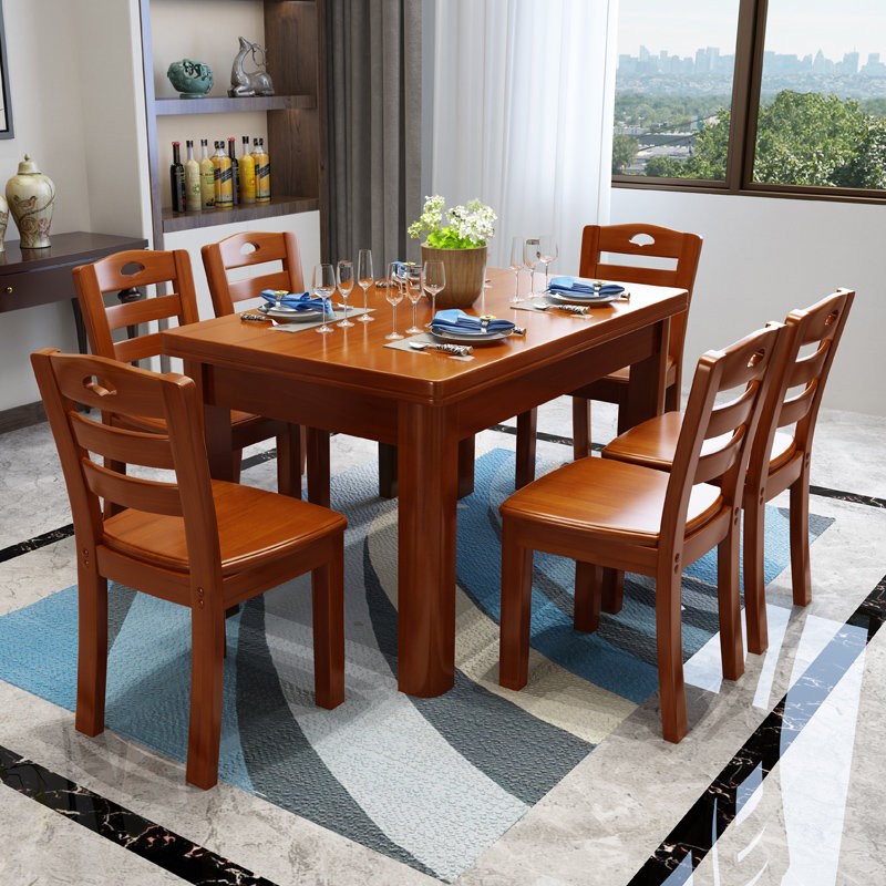 皮耐迪 实木餐桌椅组合简约现代长方形小户型6人吃饭桌子【图片 价格