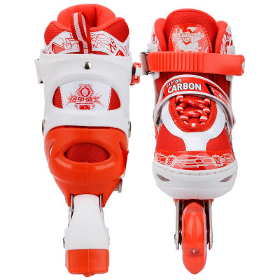 铠甲勇士捕将溜冰鞋KJ-336 四轮闪光轮滑鞋 可调尺码旱冰鞋溜冰鞋 赠护具(红S)