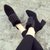 SUNTEK尖头短靴女2021秋季新款鞋子冬高跟加绒毛毛棉鞋羊反绒粗跟马丁靴(34 黑色（加绒）)第3张高清大图