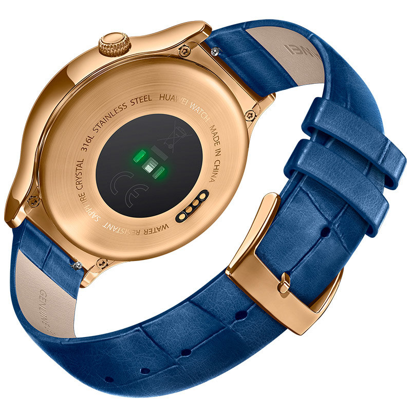 华为huaweiwatch星月系列玫瑰金蓝色鳄鱼纹牛皮表带