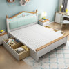 吉木多 拼色儿童床实木床1.2米单人床1.5米双人床软包儿童床(1.5米象牙白+原木色 床+床垫)