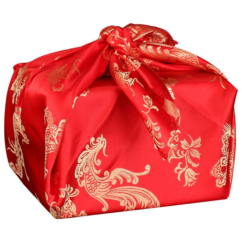 结婚包袱皮新娘陪嫁红色刺绣龙凤大号喜盆包裹布红布婚庆用品绸缎包袱