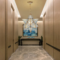 欧菲玛丽 欧式个性创意纯全铜走廊过道阳台五星LED吊灯灯具(暖色光源 透明款（直径30*30CM）)