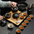 茶杯套装家用简约现代客厅办公室整套黑陶瓷茶壶茶碗日式功夫茶具(螺纹壶配茶盘(18头茶具))第4张高清大图