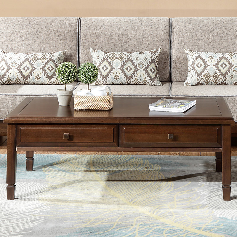 丰圆藤木北美鹅掌楸木全实木茶几古典美式乡村纯实木茶几客厅长茶几带