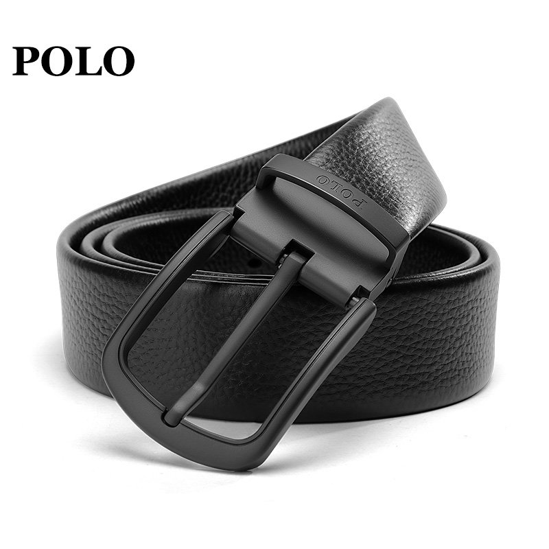 polo男士皮带头层牛皮针扣腰带礼盒真皮裤带黑色120