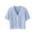 艾米恋v领针织开衫女夏短袖t恤2021年新款小香风短款外搭波点上衣(蓝色 M)第5张高清大图