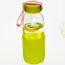 克芮思托玻璃杯学生水杯便携带盖提绳创意透玻璃杯运动水杯 300ml(粉色)