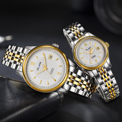 帝浪(DILANG)情侣手表 机械表男士手表钢带防水男女手表对表K1(银面钢色圈 女表)