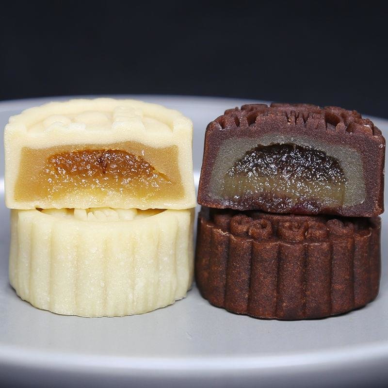 【爆浆】桃山皮流心月饼台式冰皮小月饼桂花牛奶抹茶紫薯巧克力味