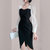 亿梦诗 2021春季新款显瘦高腰纯色长款聚会女士性感修身复古连衣裙ET1255(黑色 S)第4张高清大图