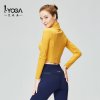 IYOGA透气新款瑜伽服女上衣长袖拉链露腰开衫性感夹克高领外套(M 落叶黄)