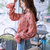 Mistletoe2017秋季新款韩版女装宽松印花上衣T恤V领长袖雪纺衫(红色 XL)第3张高清大图