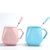 陶瓷杯子马克杯带盖勺创意情侣早餐杯牛奶杯家用定制咖啡杯女水杯(蓝色 早餐杯+黑色礼盒)第5张高清大图