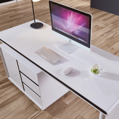 A家 书桌椅 电脑书台书桌椅子电脑椅学习学生写字桌转角现代简约黑白套系 黑白烤漆(默认 书桌)