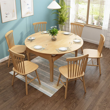 恒兴达 日式纯实木餐桌椅组合北欧全实木橡胶木长桌小户型4人桌餐厅家具(跳台餐桌-1.2米胡桃色 一桌四椅)