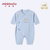 小米米minimoto婴儿宝宝长袖连身连体衣新生儿连身衣棉哈衣爬服(浅蓝-和式连身衣 0-3个月)第4张高清大图