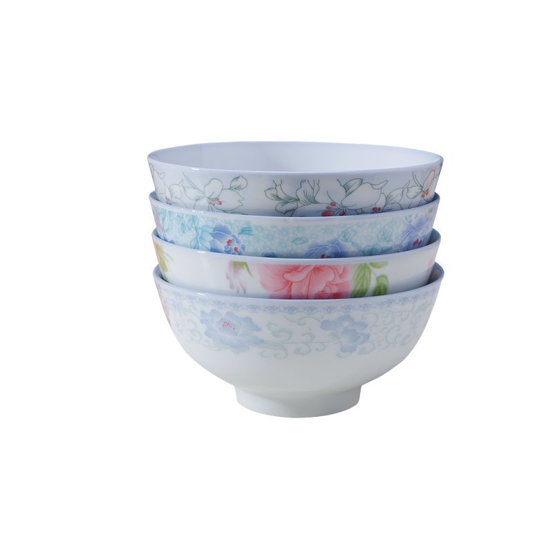 红杜鹃老式碗家用陶瓷米饭5寸饭碗10个装吃饭农村怀旧小碗不烫手6英寸