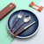 便携304不锈钢叉勺筷子餐具套装 单人装旅行出差三件套学生餐具(绿色 3件套)第5张高清大图