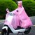 摩托车雨披男女成人单人双帽檐电瓶车骑行大厚透明电动车雨衣(粉色圆点-镜套 5X大厚)第5张高清大图