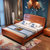 品尚美家 中式实木床 中式雕花 卧室双人大床 简约现代  981(海棠色 单床+床垫)第2张高清大图