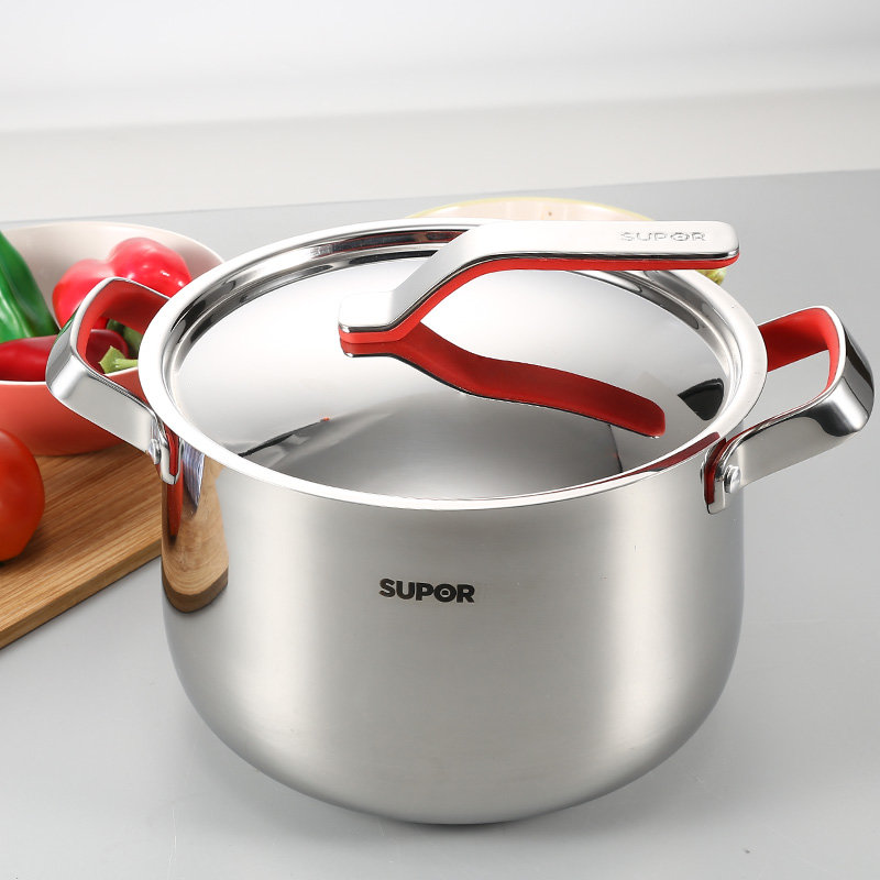 苏泊尔(supor)汤锅st20r6优卡304不锈钢汤奶锅复底多用锅20cm电磁炉
