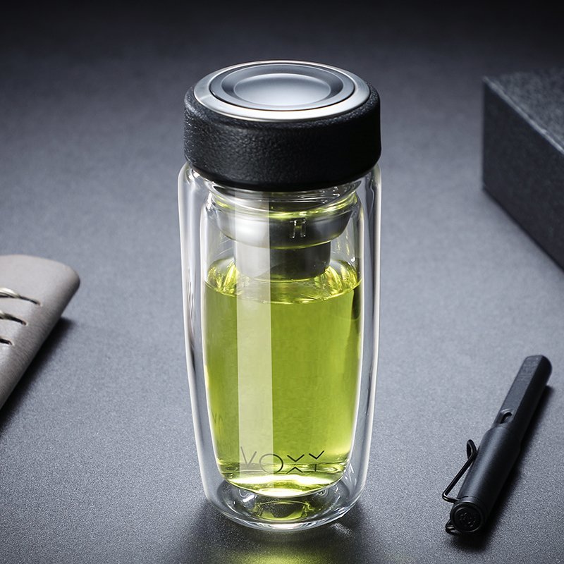 茶水分离泡茶杯个人专用双层玻璃杯男士办公室水杯便携隔热杯子女双层