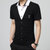 NAKECY夏季男士短袖T恤 韩版青年修身半袖衬衫领假两件体恤衫大码上衣潮(黑色 M)第3张高清大图