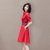 一三得衫连衣裙女中长款2022新款夏季修身时尚收腰气质休闲衬衫裙(红色 M)第5张高清大图