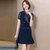 MISS LISA时尚蝴蝶结中长款连衣裙女式职业装工装裙YR5058(蓝色 M)第3张高清大图