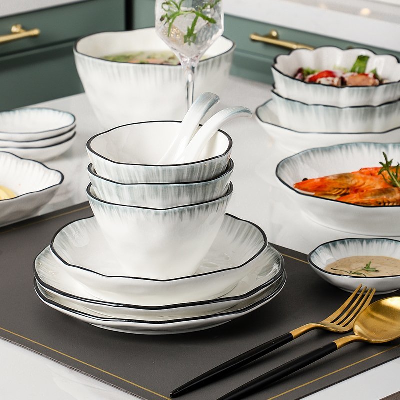 碗碟套装家用陶瓷盘子创意手绘吃饭碗菜盘日式碗盘组合ins餐具8英寸深