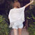 韩都衣舍2017夏装新款女装宽松上衣蕾丝镂空流苏短袖T恤NW7557棽(白色 L)第3张高清大图