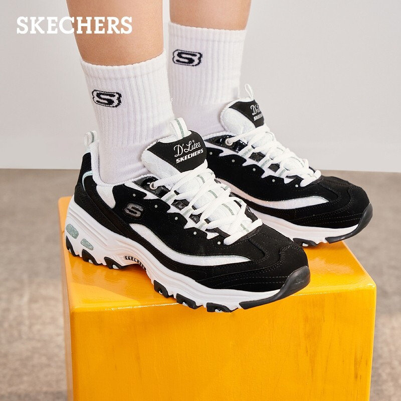 skechers斯凯奇女子复古熊猫鞋运动鞋潮流老爹鞋黑白355