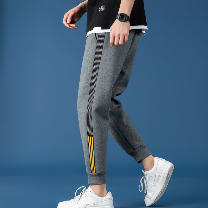 裤子男秋季款韩版潮流束脚休闲裤运动裤百搭男裤九分裤长裤(深灰色 xl