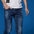 G&G男装新品春季做旧划烂男士牛仔裤蓝色小脚牛仔裤修身牛仔男裤(蓝色 34)第5张高清大图