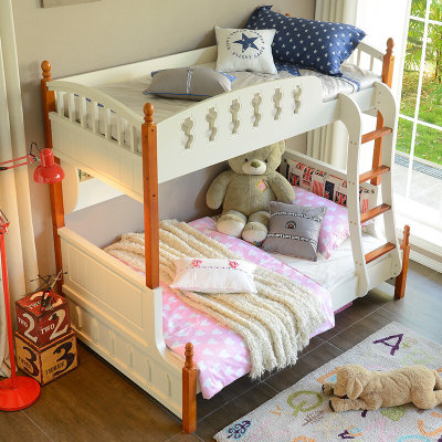 a家家具 地中海高低子母床简约公主儿童床上下床实木带护栏双层床(单床（30天货期） 默认)