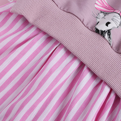 韩版秋装兔子印花假两件条纹裙摆卫衣裙(140 粉色)