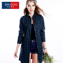 BRIOSO 新款连衣裙女士格子衬衫连衣裙 女长款衬衣(B142510030)