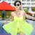 莉菲姿 韩版纯色钢托聚拢胸比基尼披纱三件套女游泳衣bikini女士(荧光绿 XL)第2张高清大图