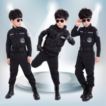 儿童舞蹈幼儿园男女童小警察制服舞蹈演出服饰小交警警官表演服(160cm)(黑色 望远镜)