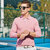 【纯棉】休闲翻领胸标T恤长袖男式POLO衫(粉红色 175)第3张高清大图