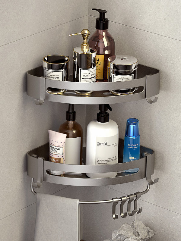 枪灰色浴室三角置物架免打孔卫生间转角架洗手间收纳架墙上三角篮(三